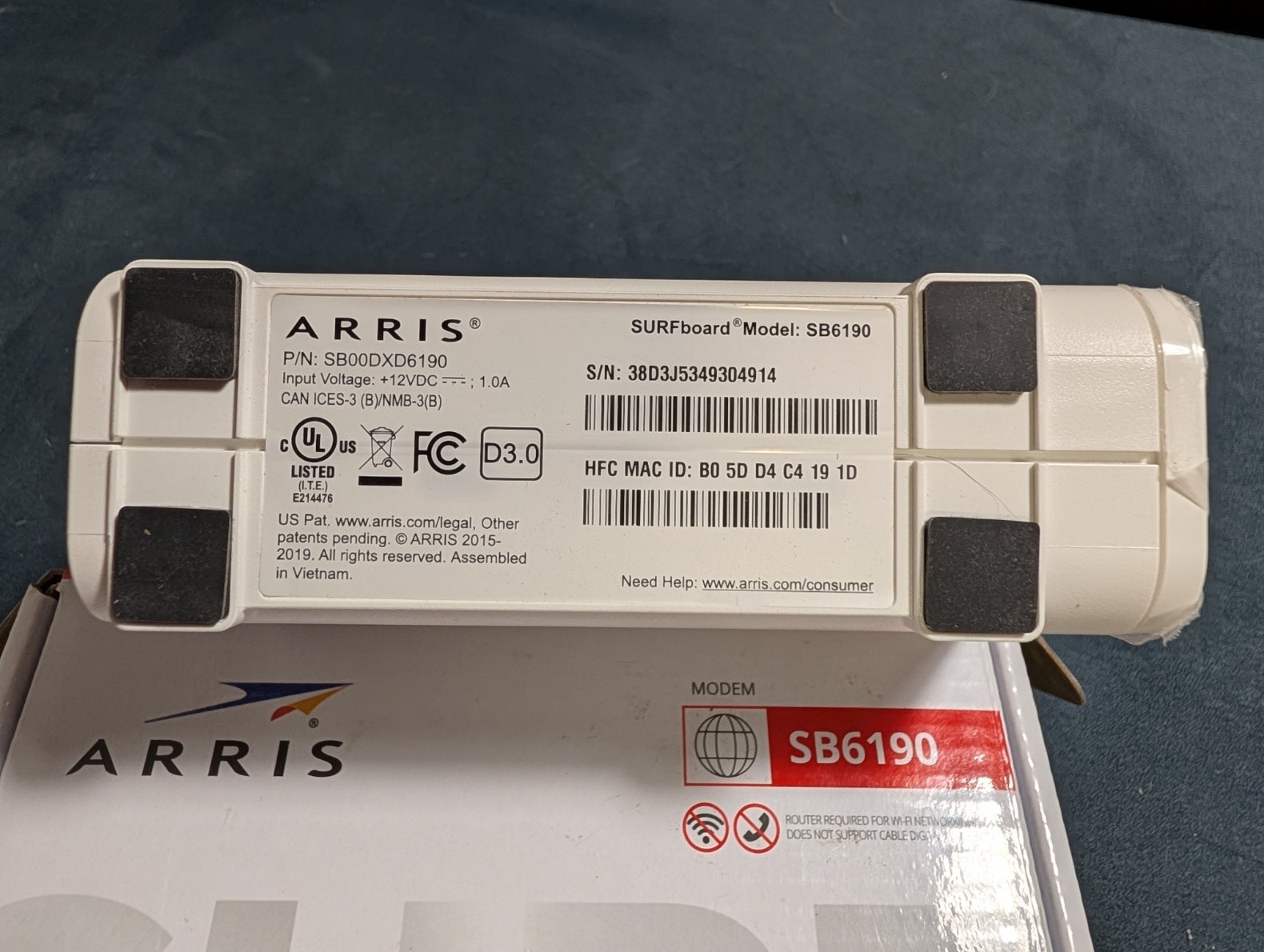 ARRIS SURFboard SB6190 Cable Modem 32 x 8 Gigabit DOCSIS 3.0 – white – in box