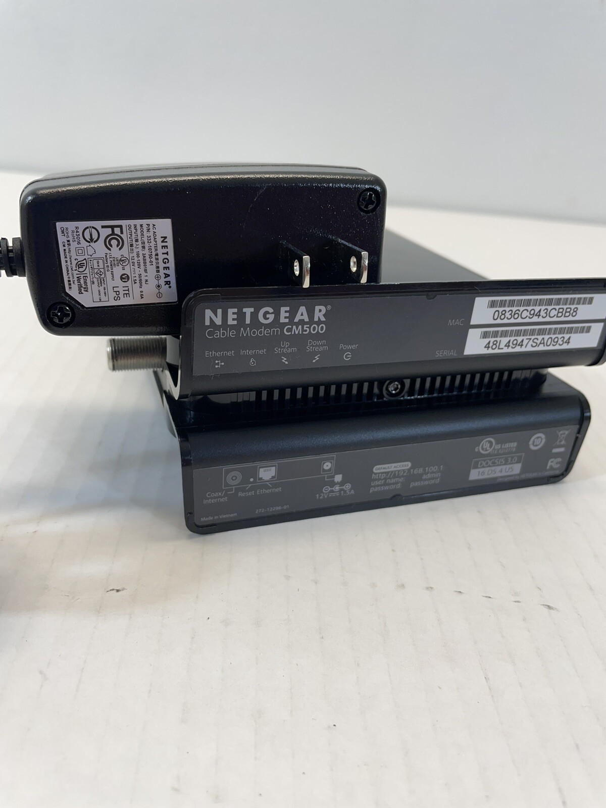 Netgear CM500 High Speed Cable Modem DOCSIS 3.0 Xfinity Cox Spectrum Comcast