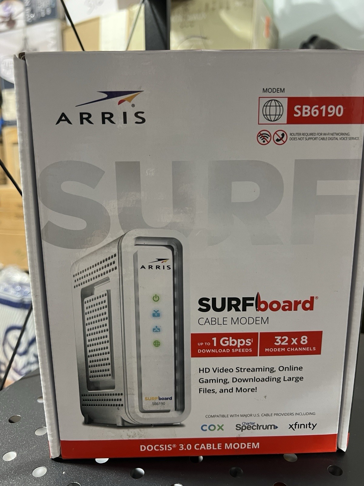 ARRIS SURFboard SB6190 DOCSIS 3.0 32 x 8 Gigabit Cable Modem 1 Gbps Black