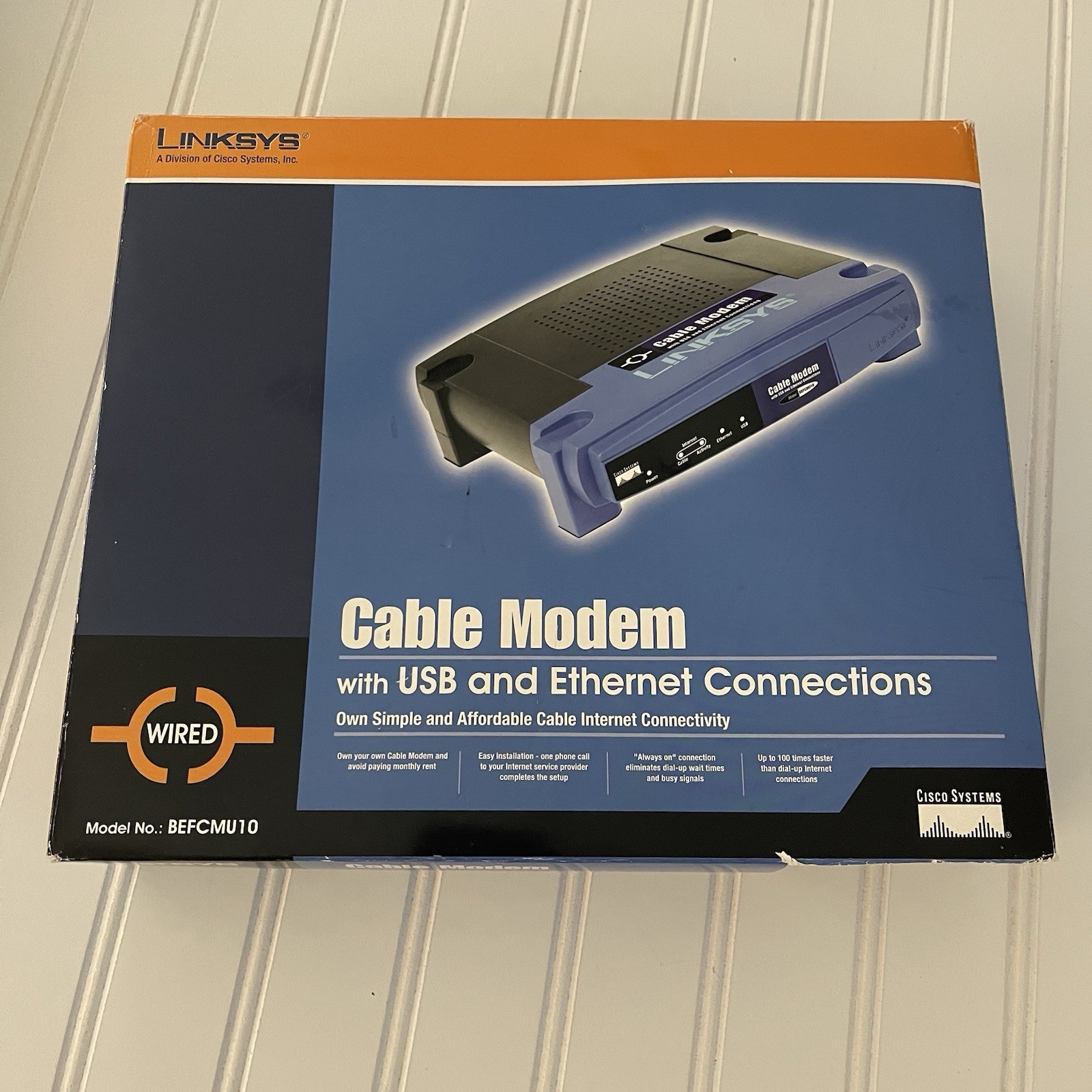 LINKSYS CABLE MODEM WITH USB AND ETHERNET CONNECTIONS MODEL BEFCMU10