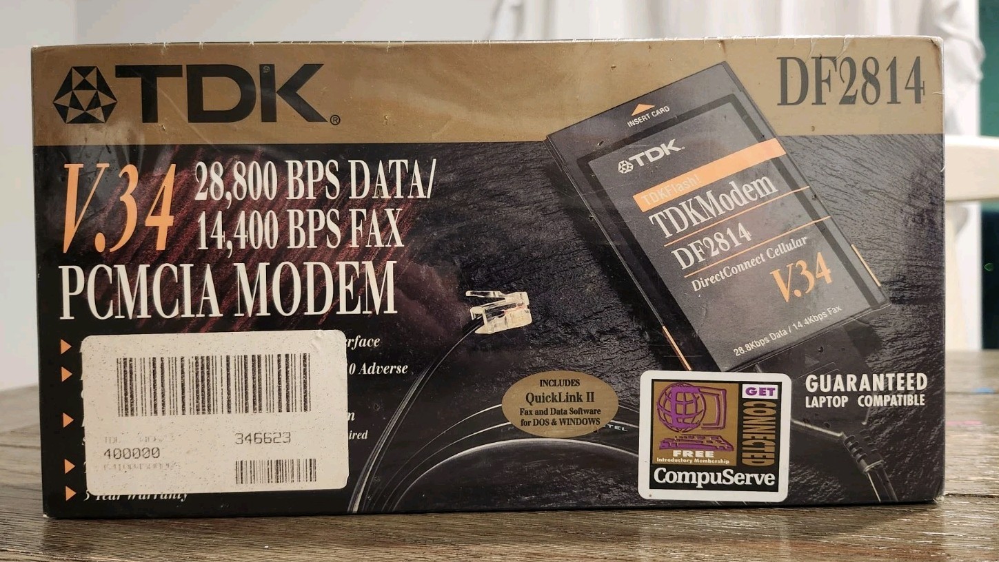 Vtg TDK DF2814 PCMCIA Laptop Modem V.34, 28.8k BPS Data / 14.4k bps Fax Sealed
