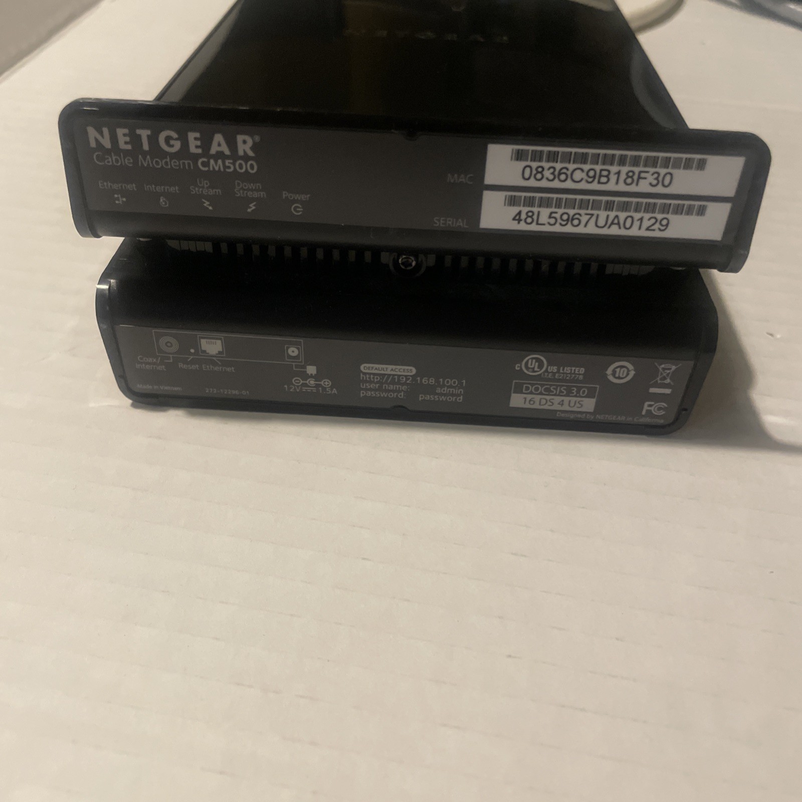 Netgear CM500V Cable Modem for Internet & Voice