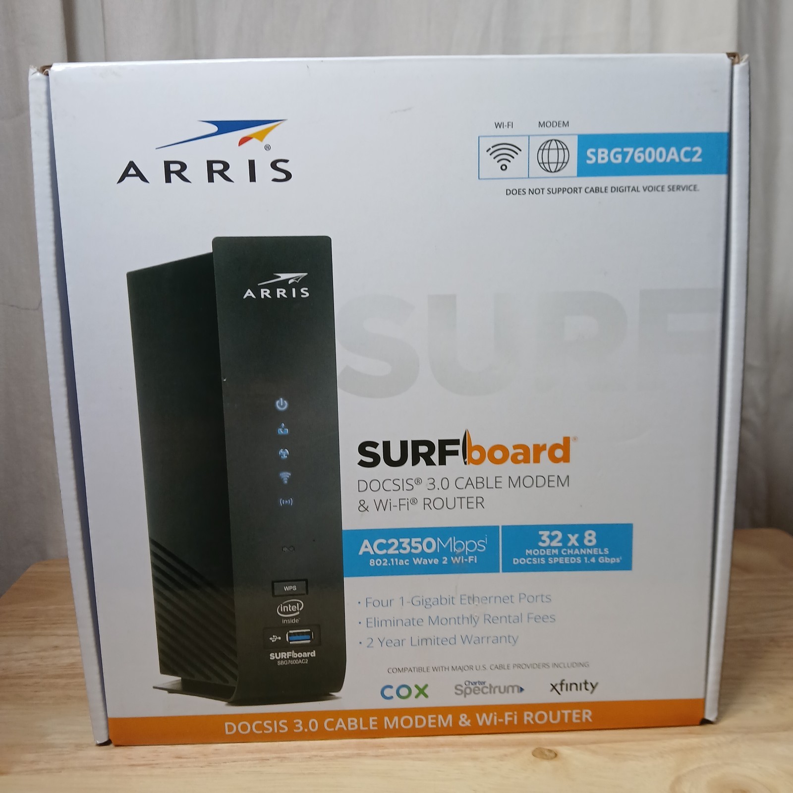 ARRIS SURFBOARD SBG7600AC2 DOCSIS 3.0 Cable Modem & AC2350 Wi-Fi Router W/ Power