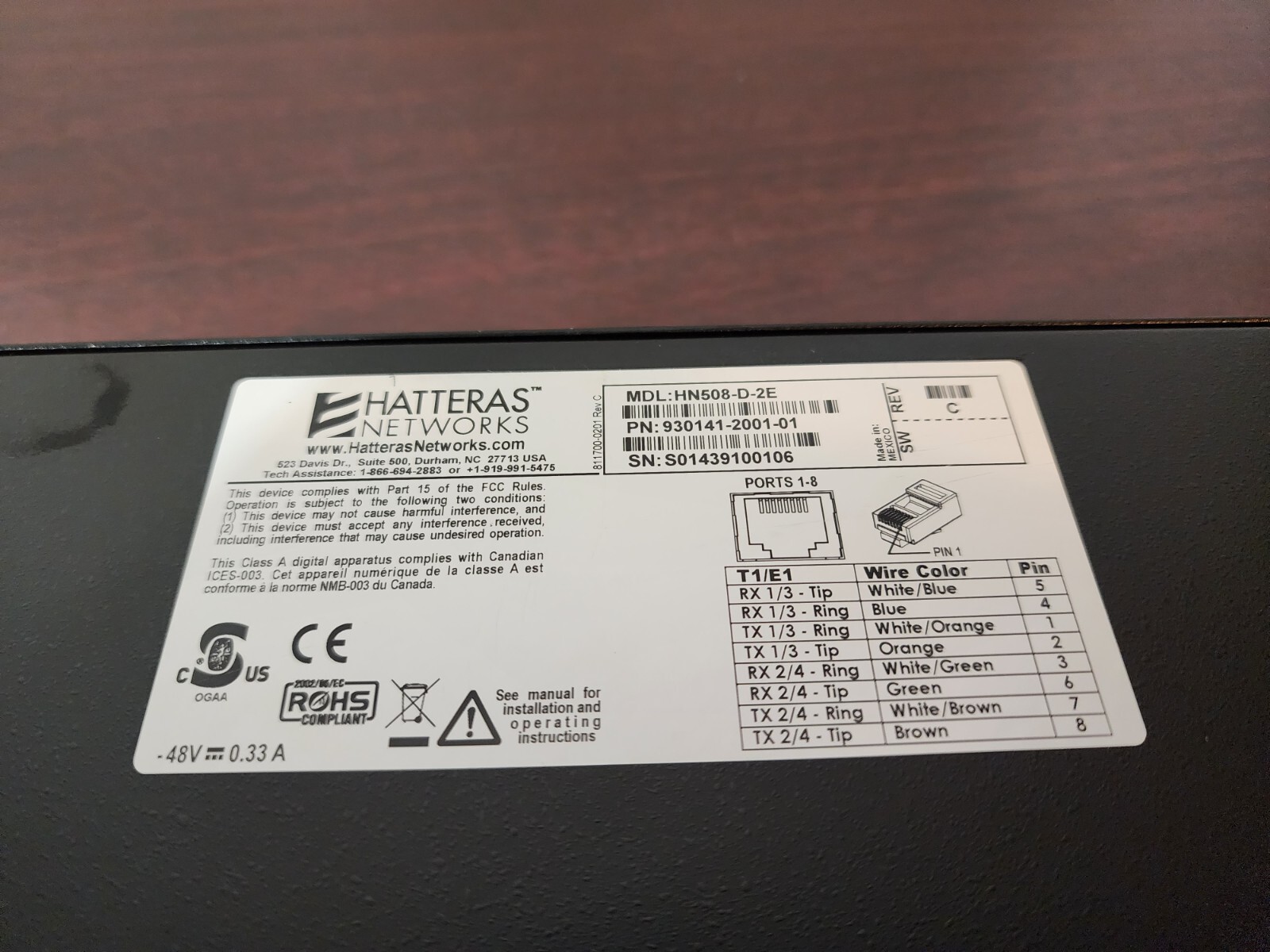 HATTERAS Networks HN508-D (HN508-D-2E) 10/100 RJ-45, w/ Power