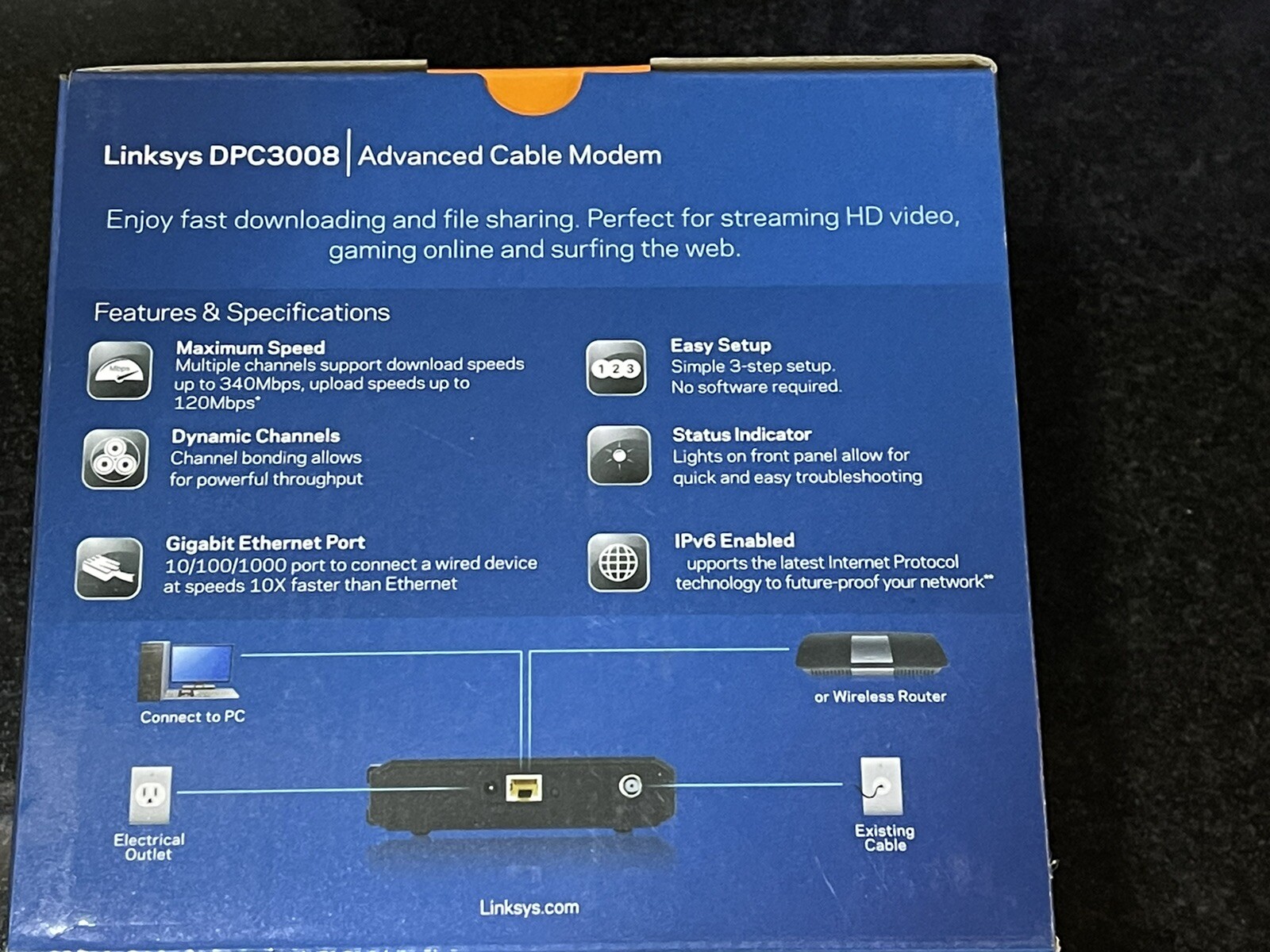 Cable Modem Internet Linksys DOCSIS (DPC3008-CC) 348.16 Mbps. Free Shipping
