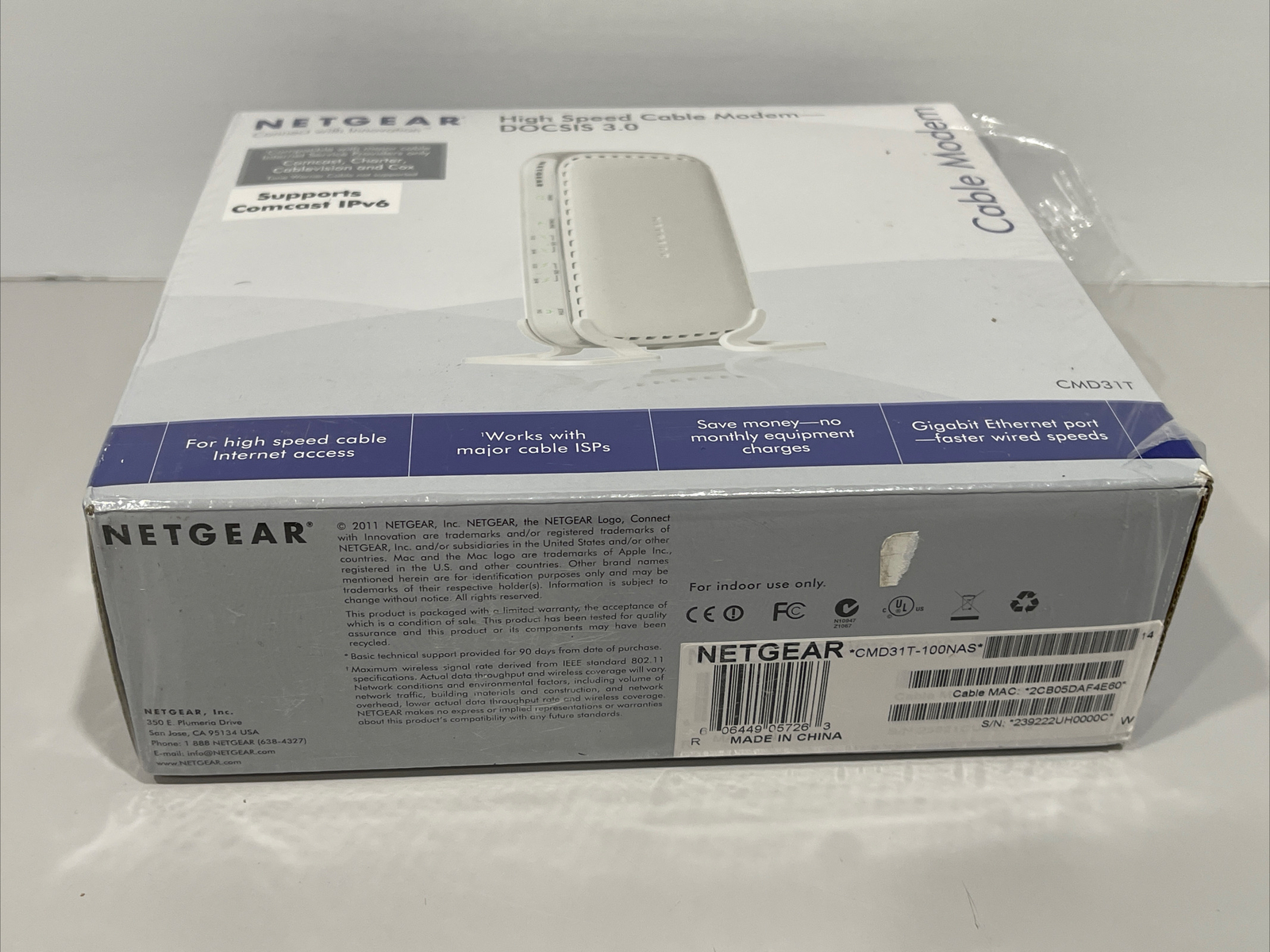 NETGEAR – CMD31T-100NAS DOCSIS 3.0 Cable Modem Sealed Xfinity, Spectrum, Cox