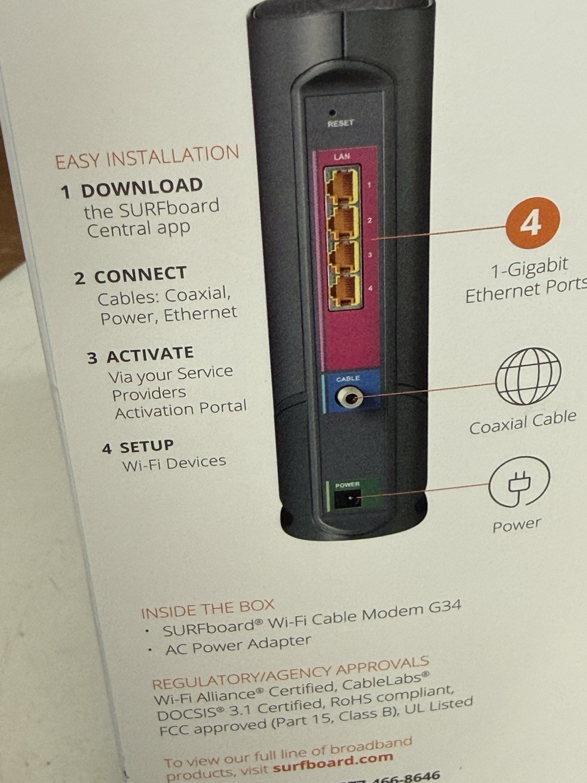 ARRIS Surfboard G34 Dual-Band WiFi-6 Cable Modem AX3000