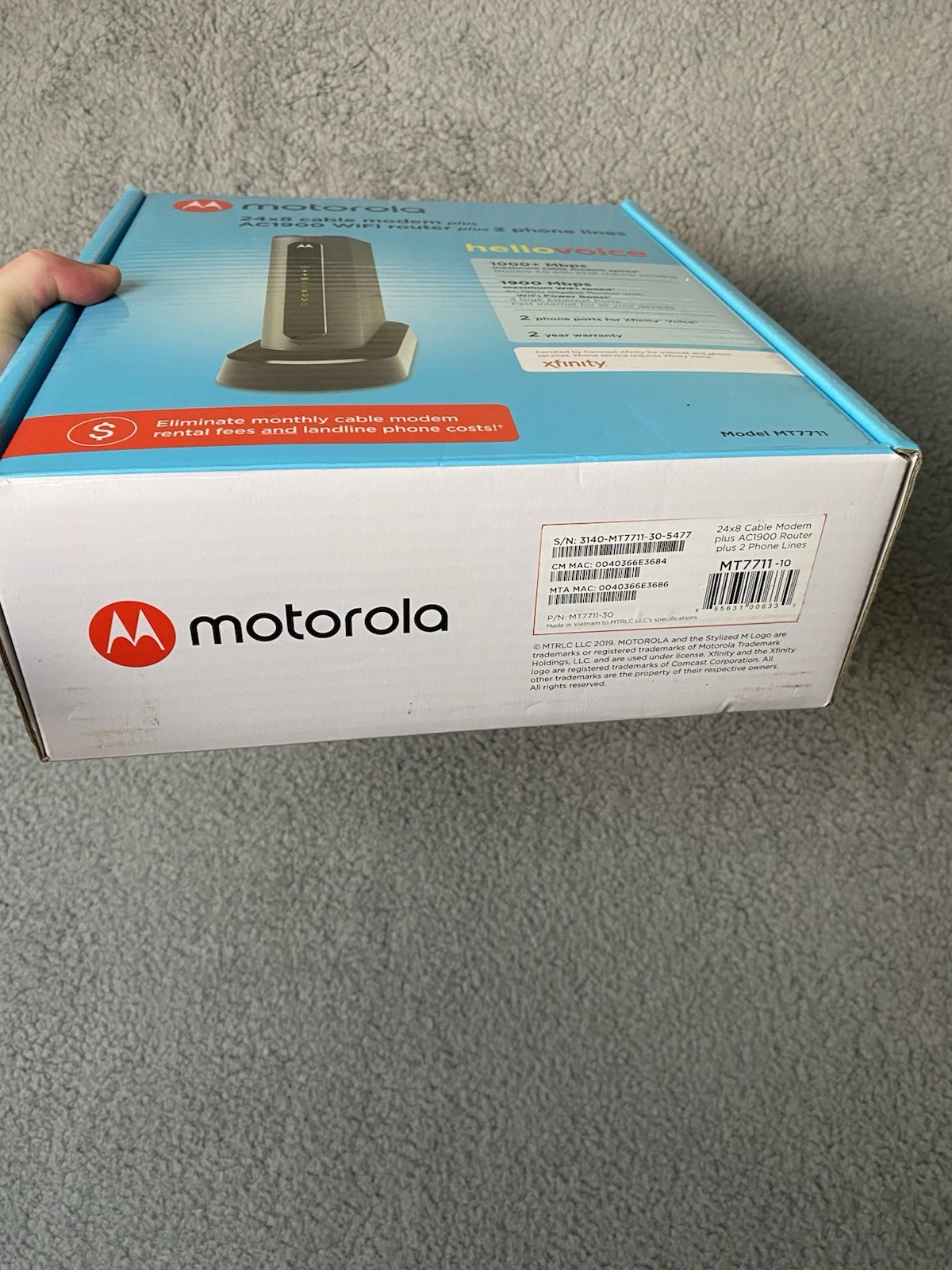 Motorola 24×8 Cable Modem, AC1900 WiFi Router, 2Phone Line Xfinity MT7711 TESTED