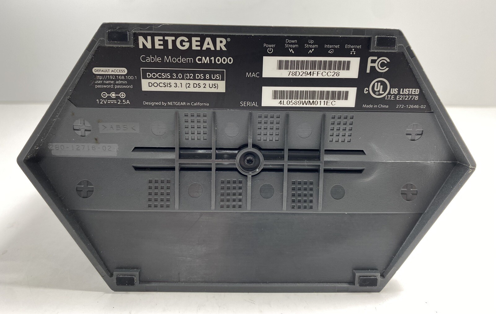 Netgear CM1000 Cable Modem DOCSIS 3.0 – Unit Only No Power Cable