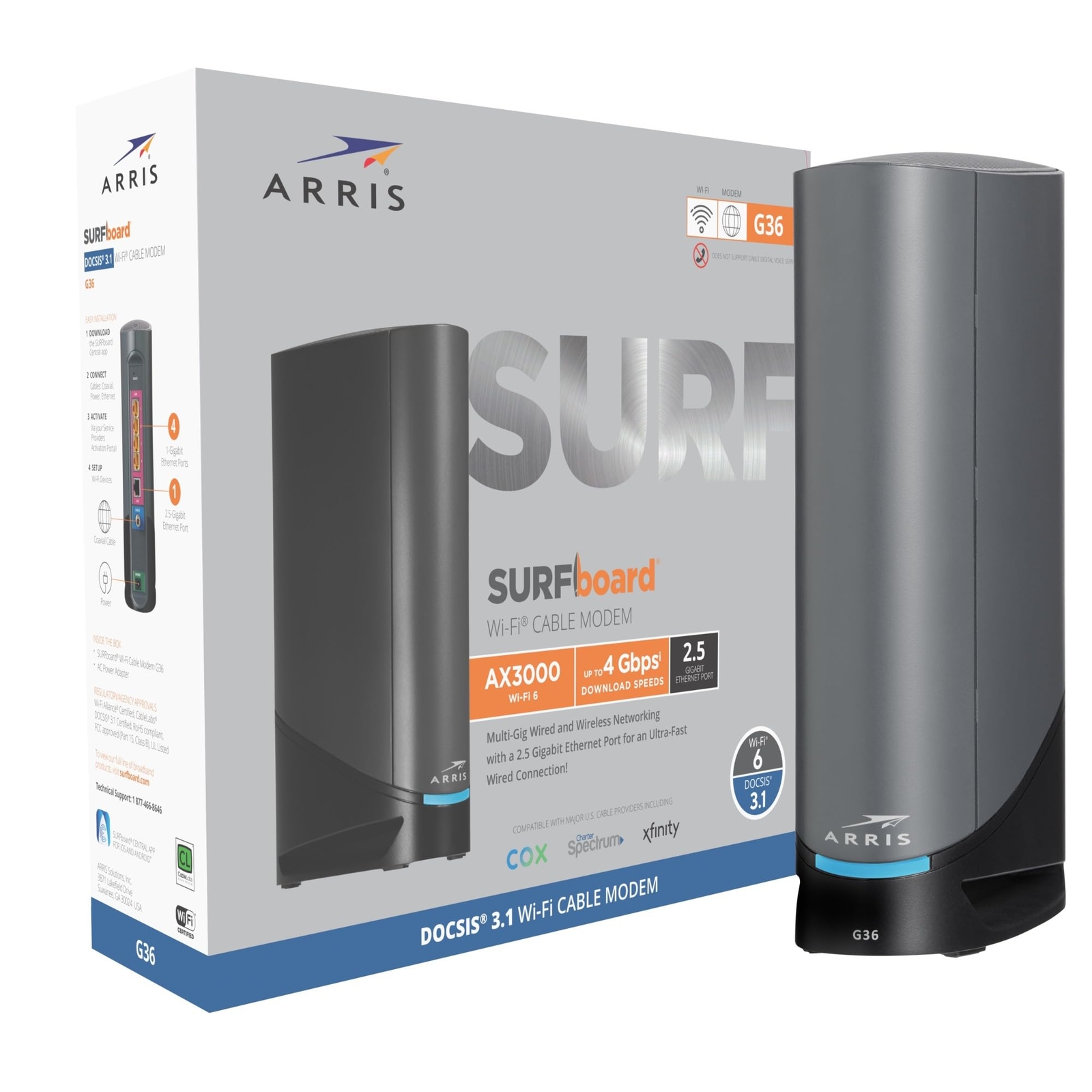 ARRIS Surfboard G36 DOCSIS 3.1 Multi-Gigabit Cable Modem & AX3000 Wi-Fi Router ,