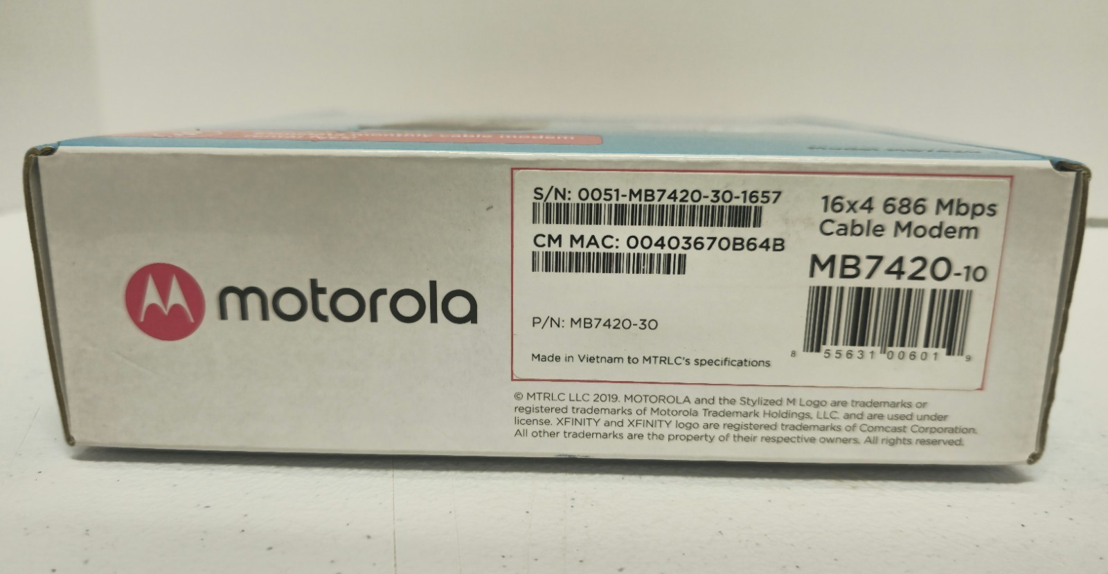 Motorola MB7420-10 16×4 686 Mbps DOCSIS 3.0 Cable Modem black NEW SEALED