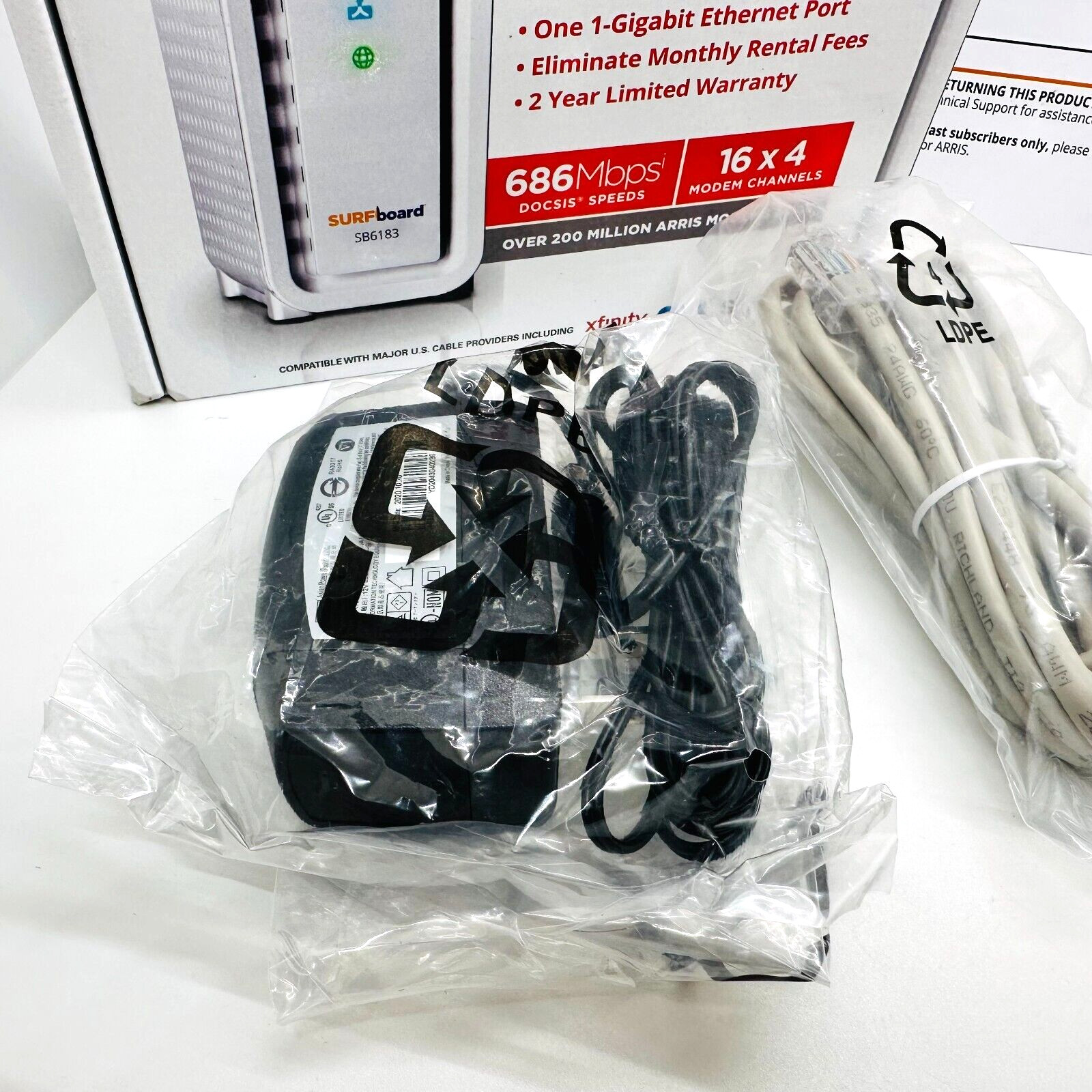 ARRIS SB6183 686 Mbps Cable Modem, White ~ New Open Box