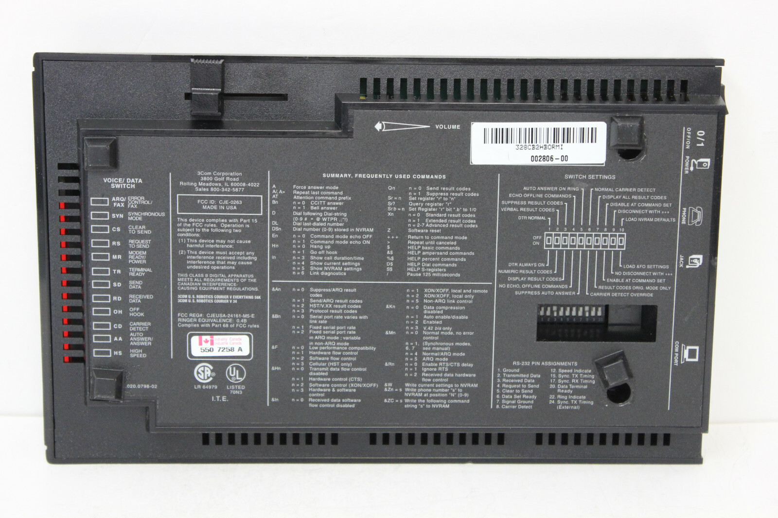 US ROBOTICS 002806-00 COURIER V.EVERYTHING 56 KBPS EXTERNAL MODEM CJE-0263 NO AC
