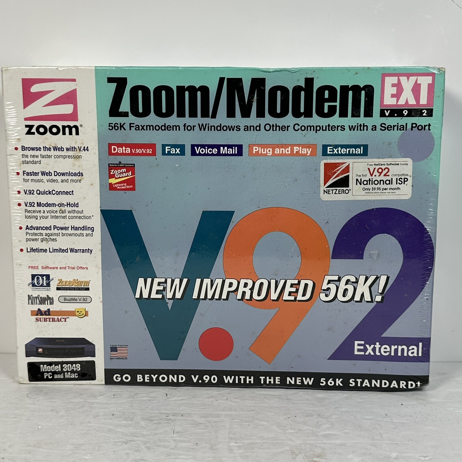 Zoom 3048 External RS-232 56k V.92 Faxmodem for Windows & MAC, Serial Port, NEW