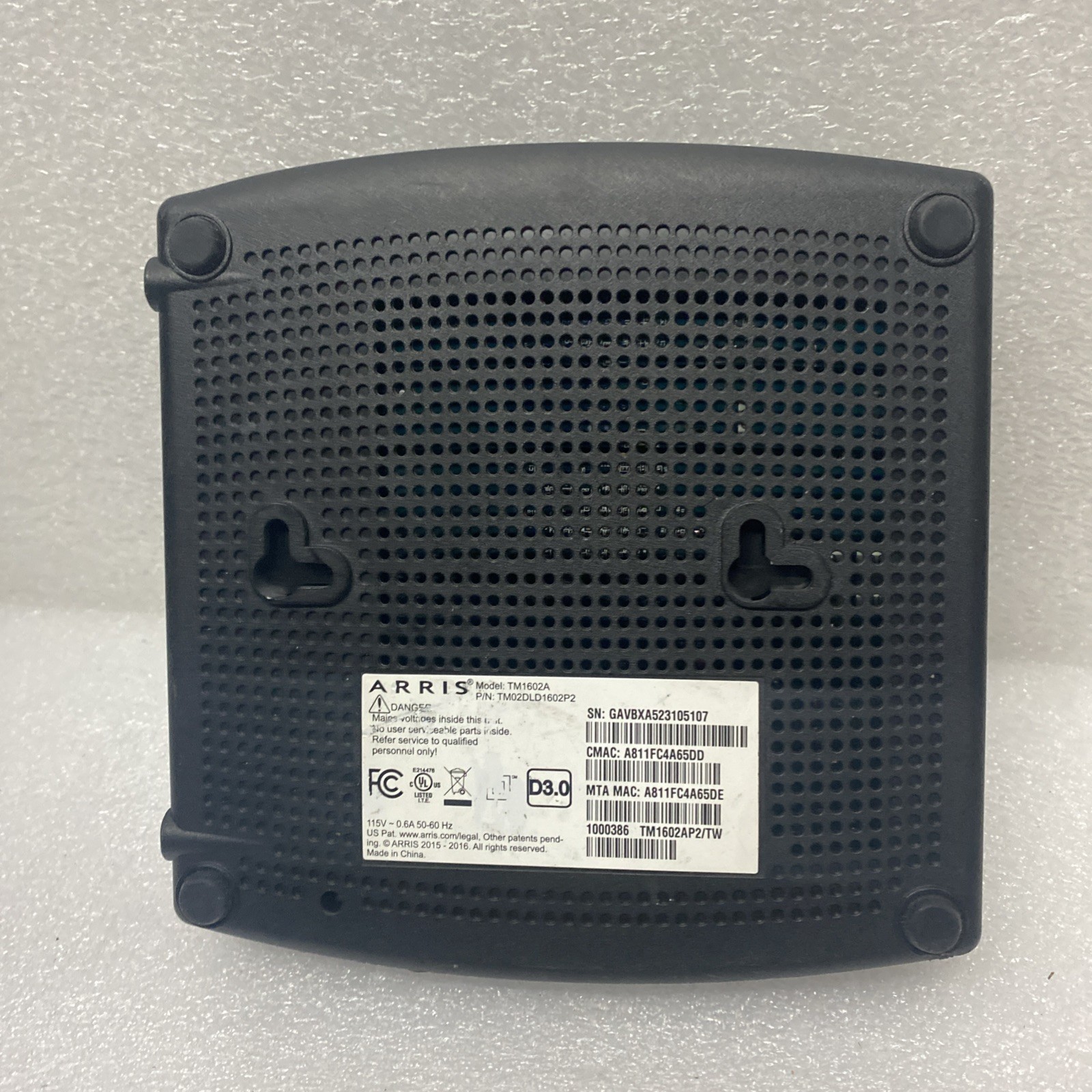 ARRIS Touchstone TM1602A DOCSIS 3.0 E-MTA with Power Cable