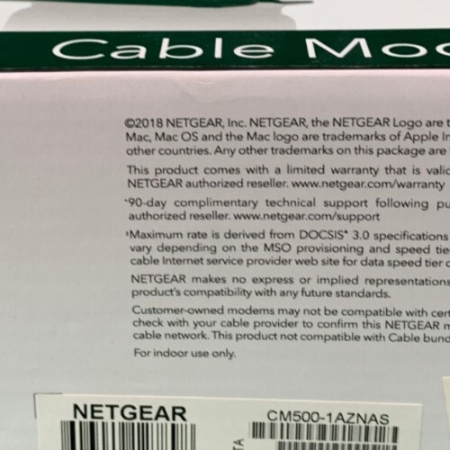 Netgear CM500-1AZNAS DOCSIS 3.0 High Speed Cable Modem