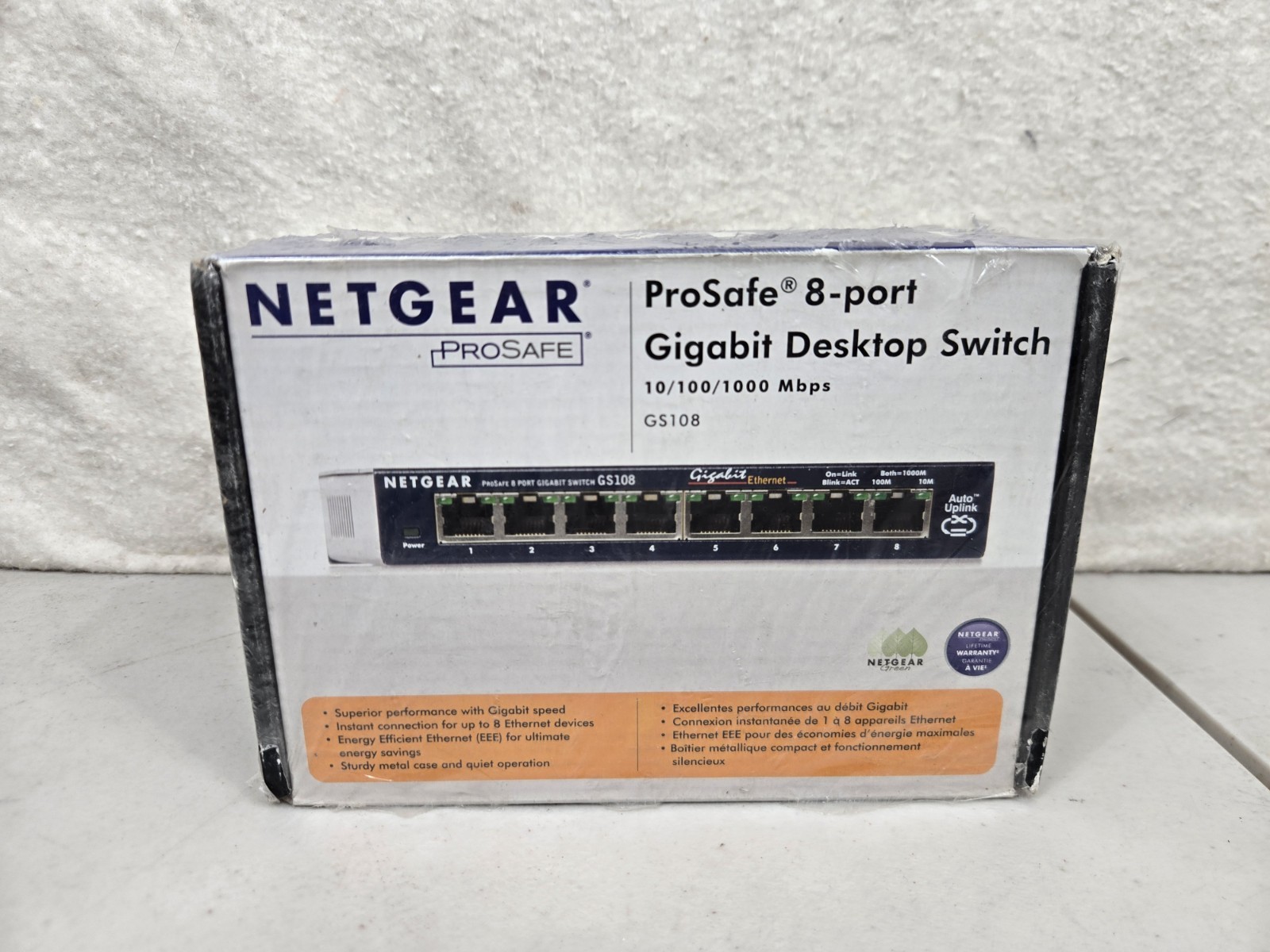 Netgear Prosafe 8 Port Gigabit Switch GS108 10/100/1000 Mbps New in Box