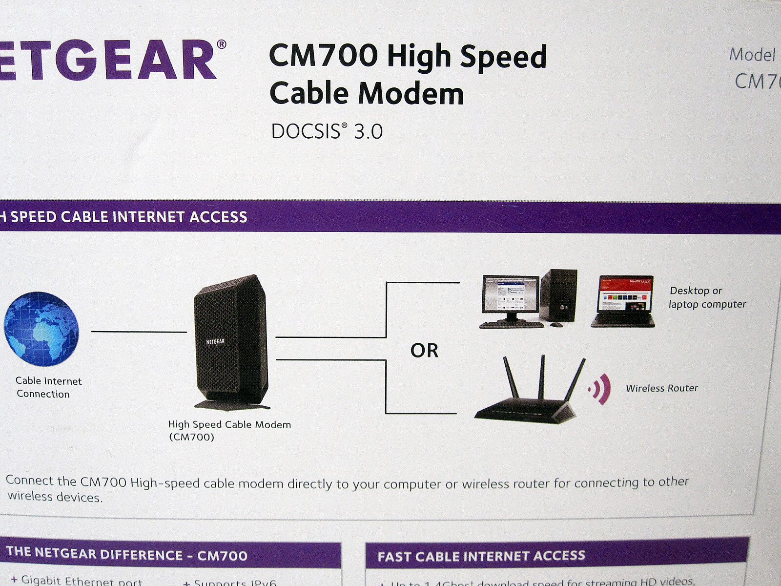 NETGEAR CM700-100NAS High Speed Cable Modem 32 x 8 DOCSIS 3.0