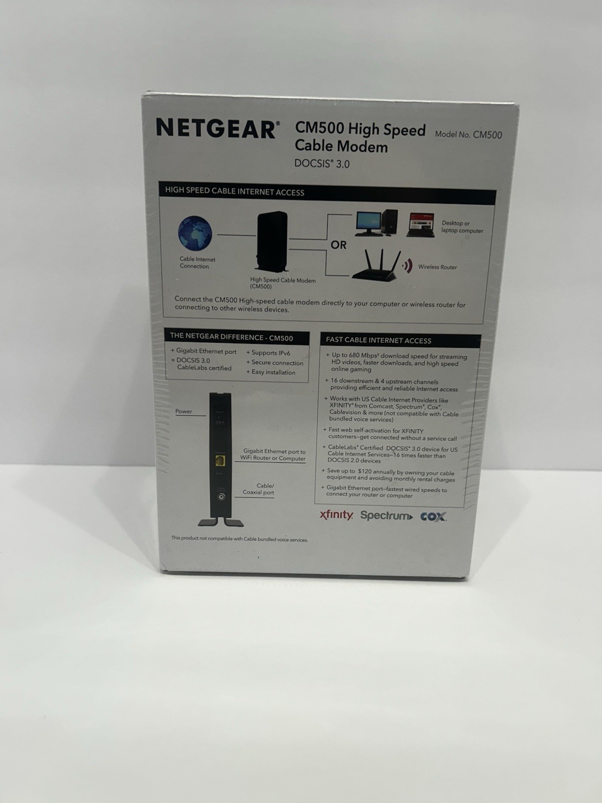 NETGEAR CM500 DOCSIS 3.0 Cable Modem 680 Mbps IPv6 1x RJ-45 CM500-100NAS