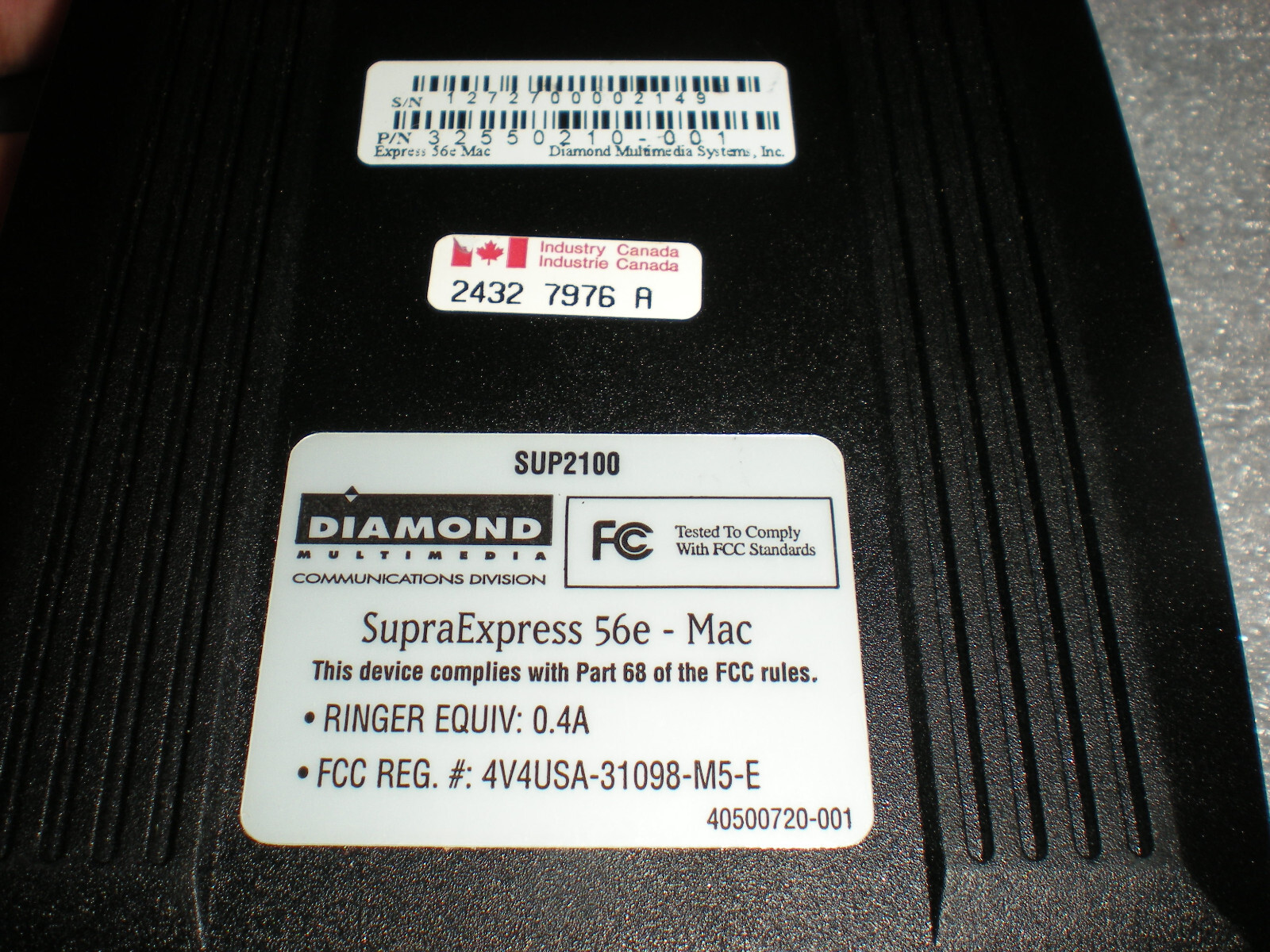 Vintage Diamond Supra Express 56e MAC V.42bis Fax Modem ONLY NO POWER ADAPTER