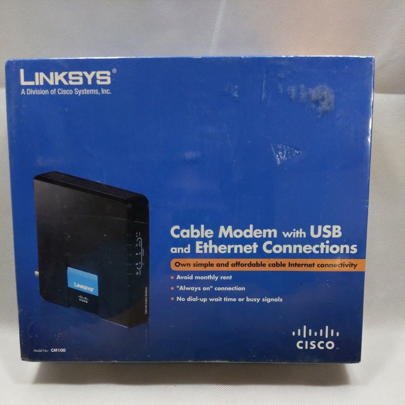 New Sealed Linksys Cable Modem with USB and Ethernet Connections CM100
