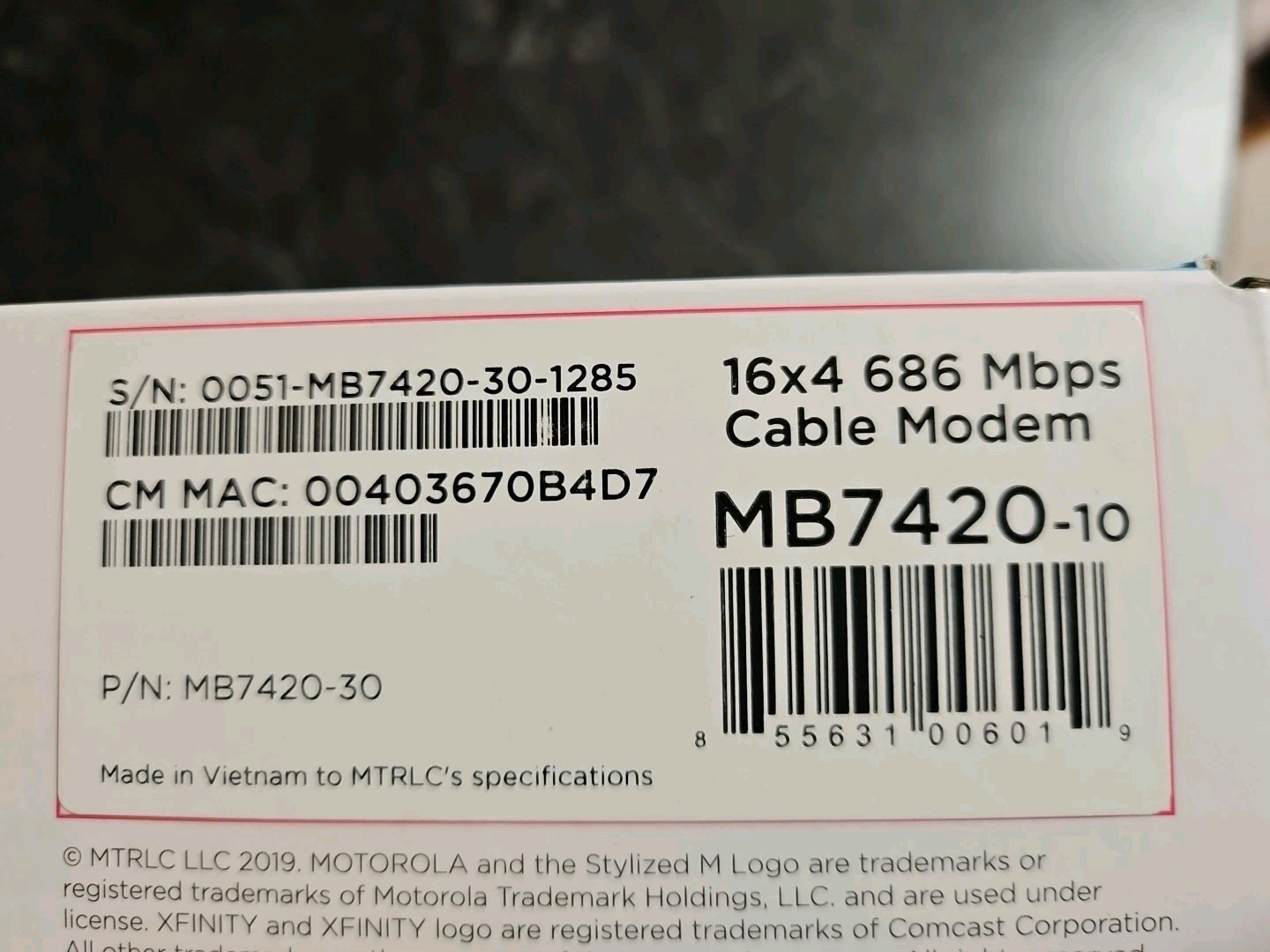 Motorola 16×4 Cable Modem 686 Mbps MB7420-10