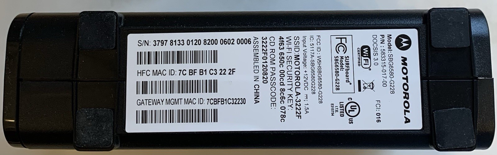 Motorola ARRIS SURFboard SBG6580 DOCSIS 3.0 Cable Modem and Wi-Fi Router