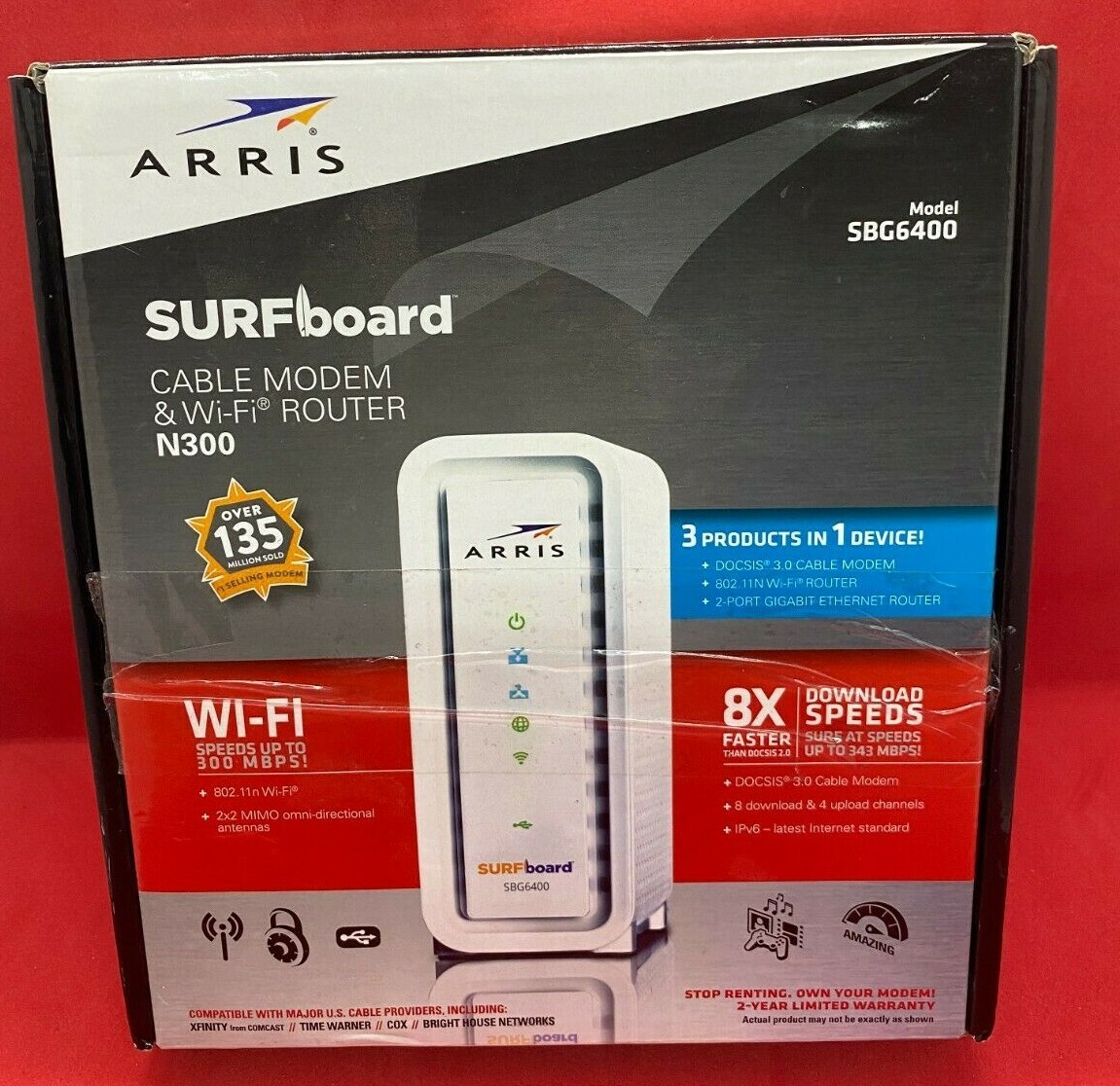 ARRIS SURFboard SBG6400 8X4 DOCSIS 3.0 Cable Modem /N300 Wi-fi Router