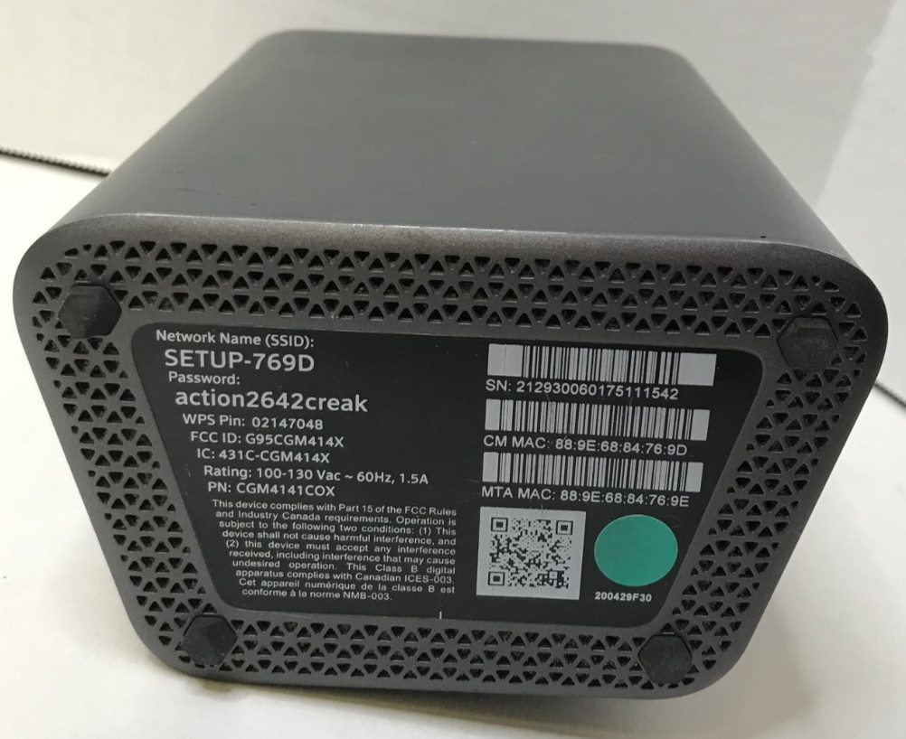 Cox Cable Modem WIFI Gateway Modem/Router CGM4141COX