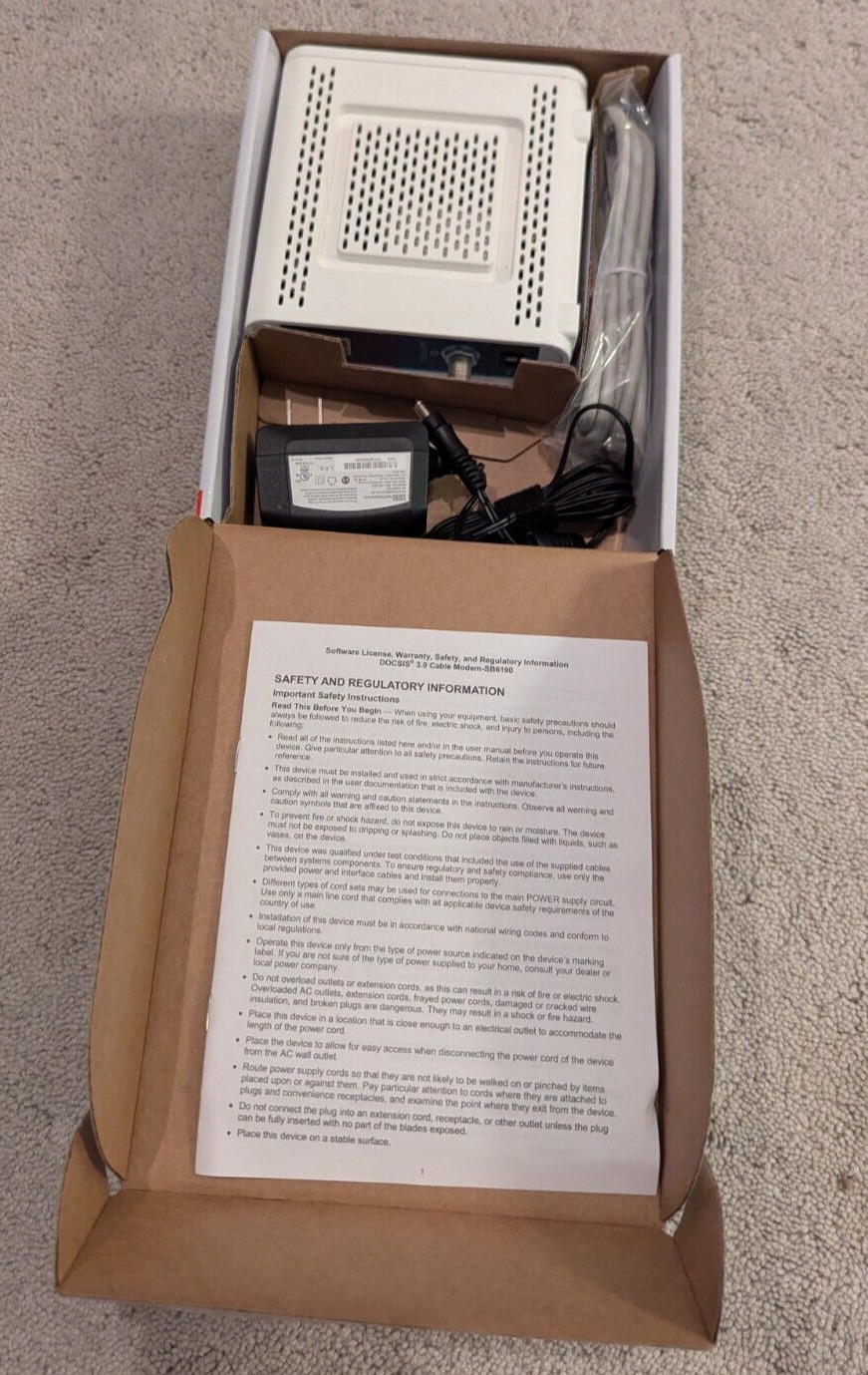 ARRIS Surfboard SB6190-RB DOCSIS 3.0 Cable Modem, White Working in Original Box