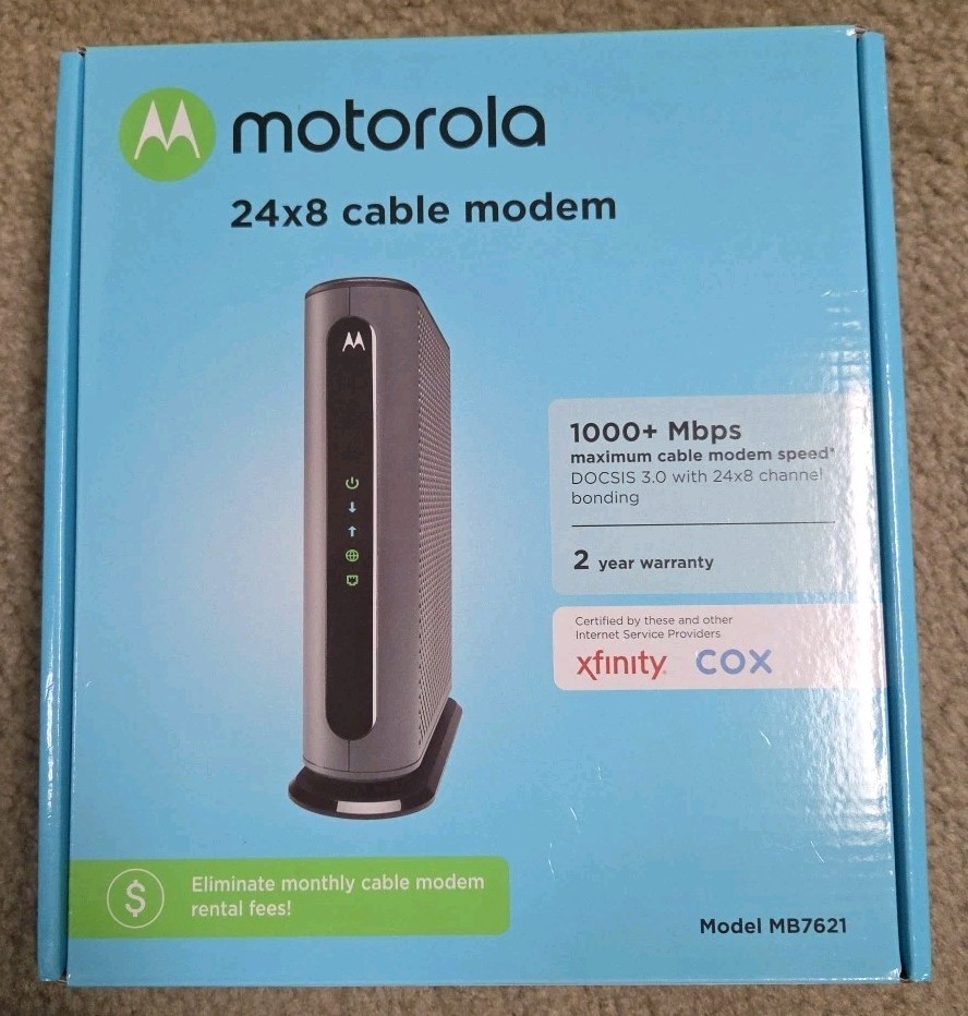 MOTOROLA 24×8 Cable Modem MB7621-10 1000+ Mbps Eliminate Monthly Fees New