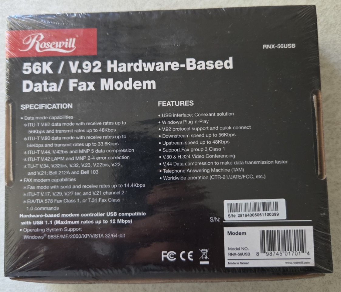 *********** NEW SEALED Rosewill RNX-56USB 56K V.92 Hardware-Based Data Fax Modem