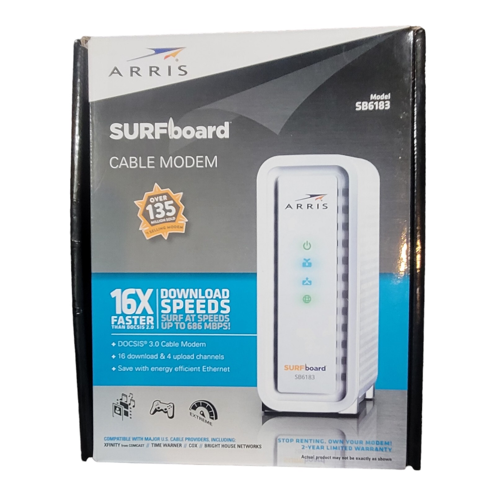 Arris Surfboard DOCSIS 3.0 Cable Modem Model SB6193 16×4 Speeds Open Box