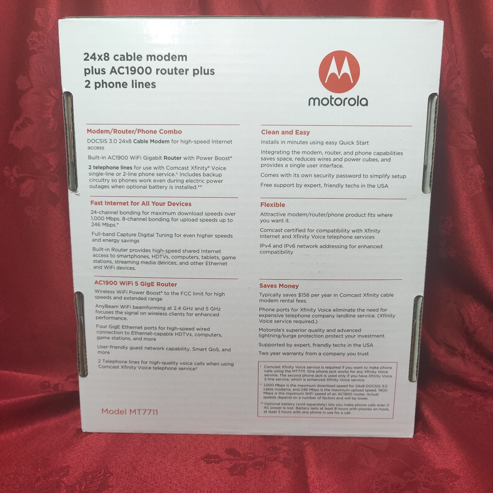 Motorola MT7711 Dual Band AC1900 Cable Modem and Wi-Fi Gigabit Router