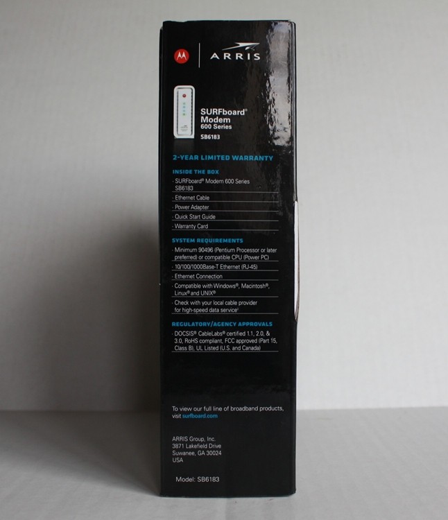 ARRIS Surfboard SB6183 DOCSIS 3.0 16×4 Gigabit Cable Modem, 686 Mbps NOB