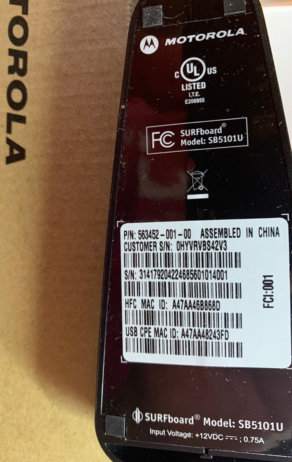 MOTOROLA SB5101U SURFboard * Cable Modem * W/ Acc. * In Original Box * REDUCED!