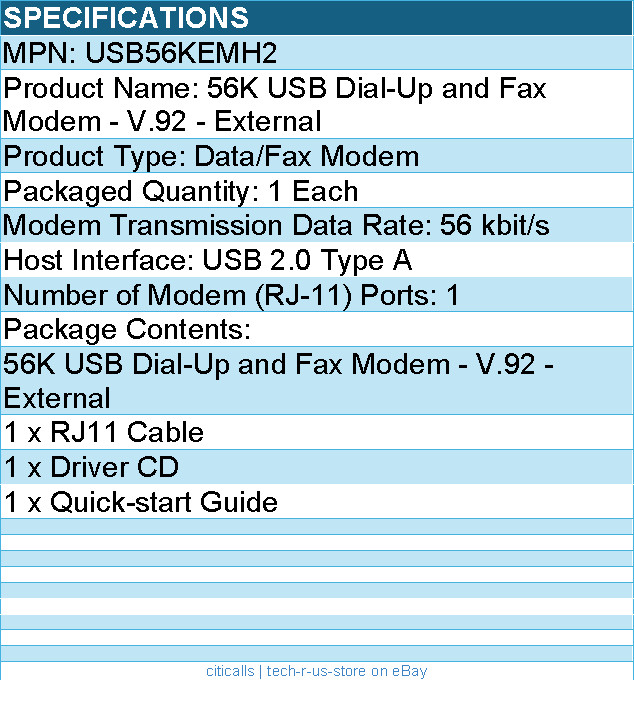 StarTech USB56KEMH2 USB 2.0 Fax Modem – 56K DIAL UP EXTERNAL DONGLE