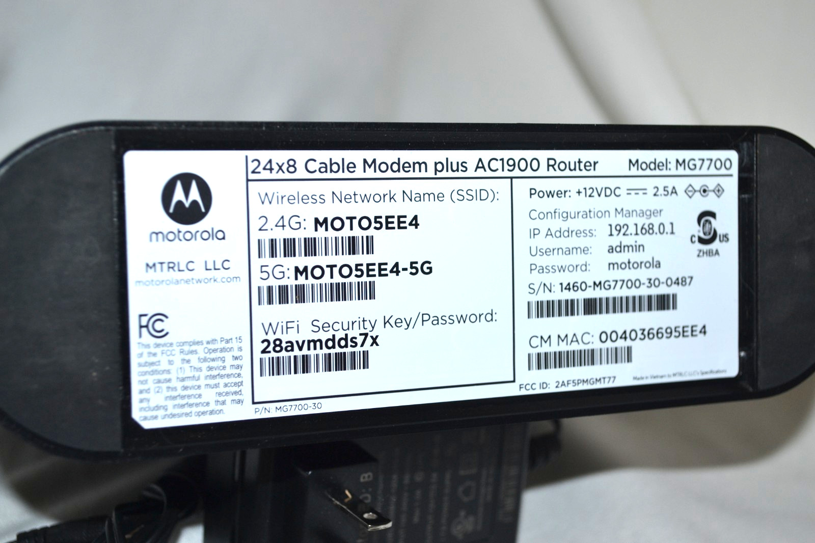 MOTOROLA MG7700 COMBO ROUTER – MODEM/WIFI 1000 MBPS
