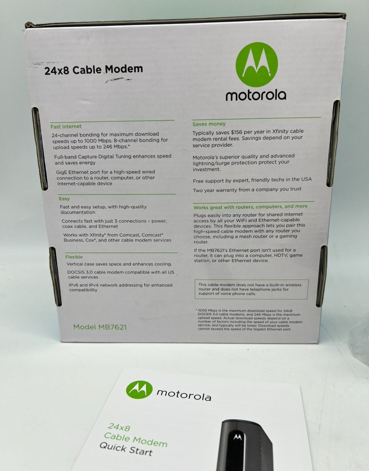 NEW Motorola MB7621 24×8 DOCSIS 3.0 Cable Modem 1000 Mbps Xfinity Cox Sealed