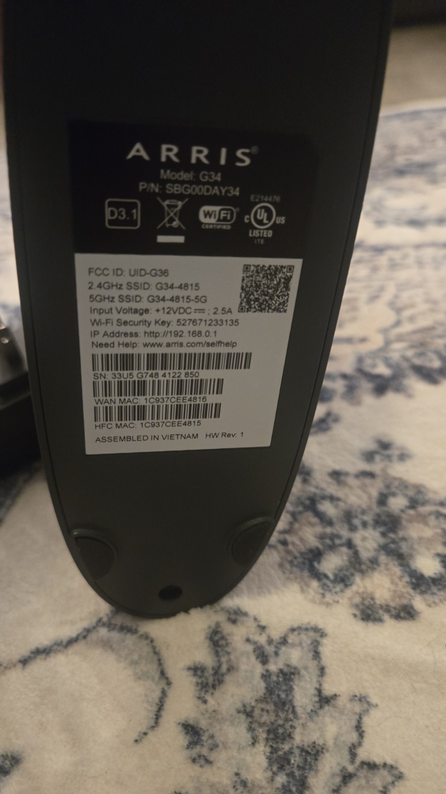 ARRIS SURFboard G34 DOCSIS 3.1 Wi-Fi 6 Cable Modem & Router COX