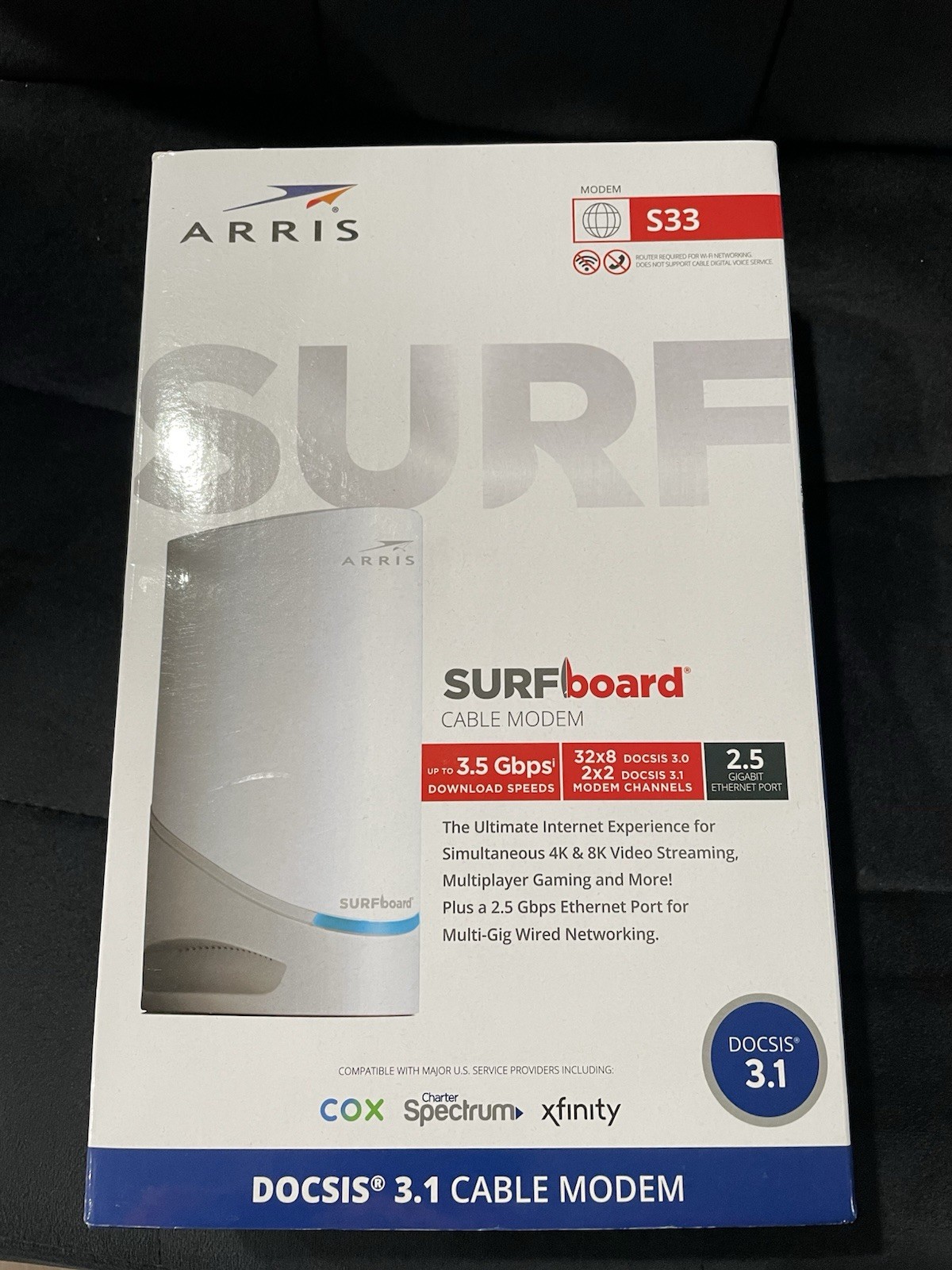Arris SURFboard S33 DOCSIS 3.1 Cable Modem 2.5Gbps Xfinity Spectrum Cox New