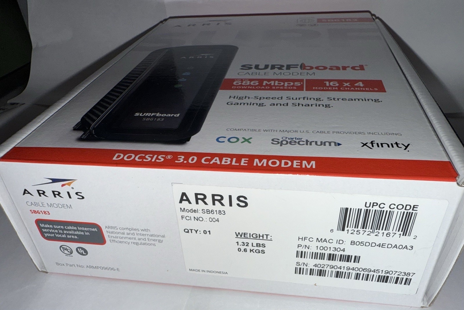 Arris Surfboard SB6183 Cable Modem 686 mbps 16×4 Docsis 3.0 New open box Xfinity