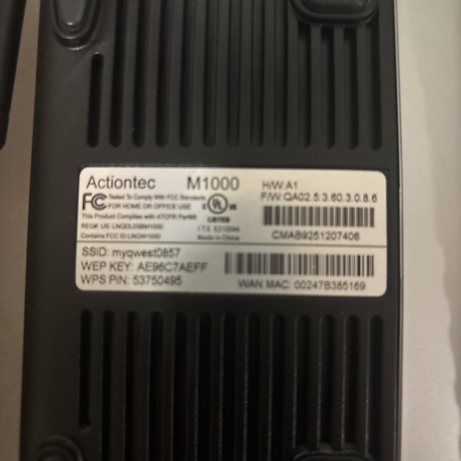 Qwest Actiontec M1000 +W1000 Internet modem. Century Link Modem. Cords Included!