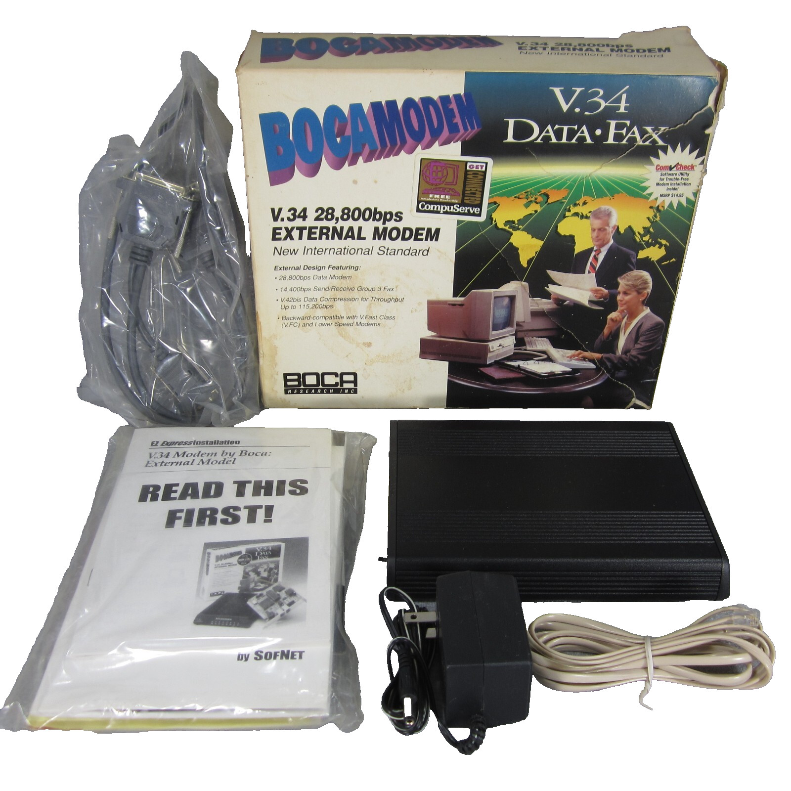 Vintage Boca Bocamodem V.34 28,800bps External Modem Data Fax