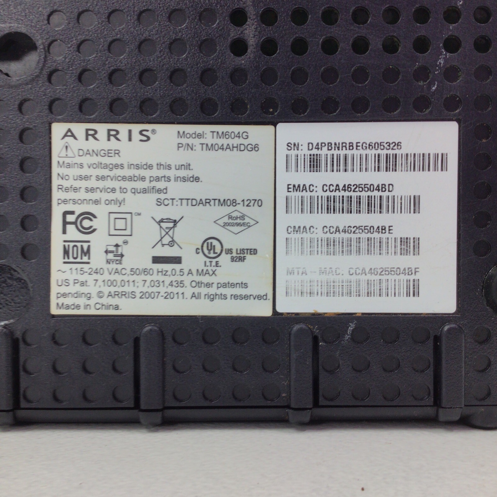 ARRIS TM604G Cable Touchstone Telephony Modem – Model TM604G/CT L1-11