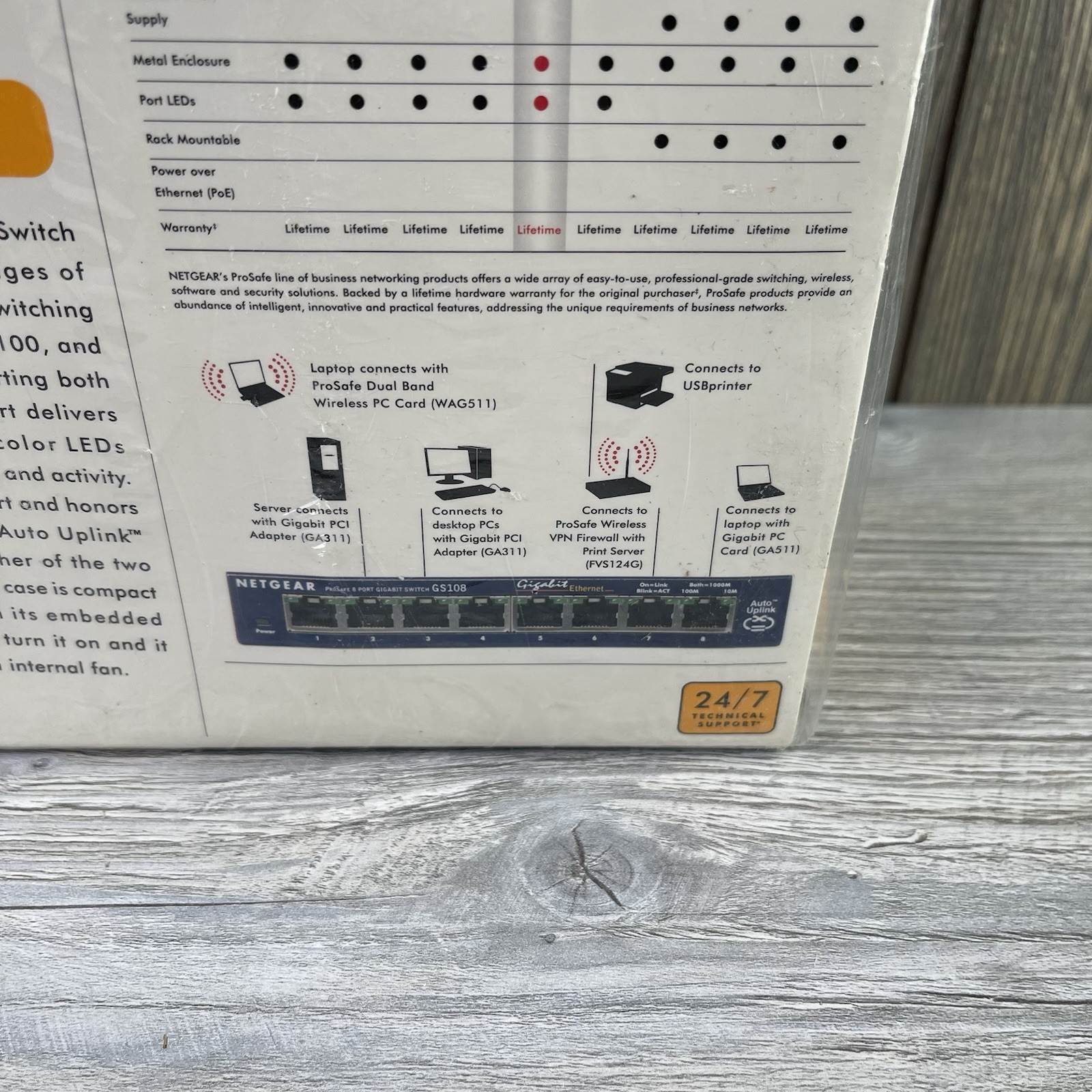Netgear Prosafe 8 Port Gigabit Switch GS108 10/100/1000 Mbps New Open Box