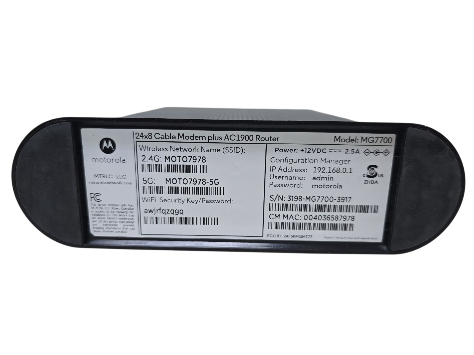 Motorola MG7700 AC1900 Dual-Band DOCSIS 3.0 Cable Modem Router
