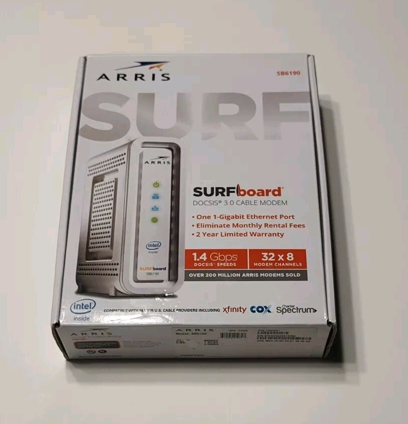 ARRIS SURFboard SB6190 DOCSIS 3.0 32 x 8 Gigabit Cable Modem 1 Gbps White.