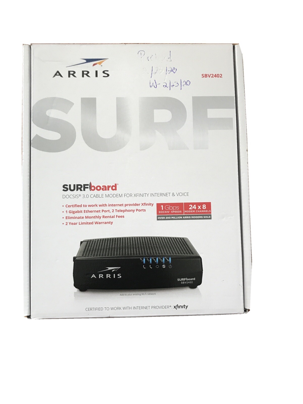 ARRIS Surfboard DOCSIS 3.0 Cable Modem for Xfinity Internet & Voice SBV2402 NEW