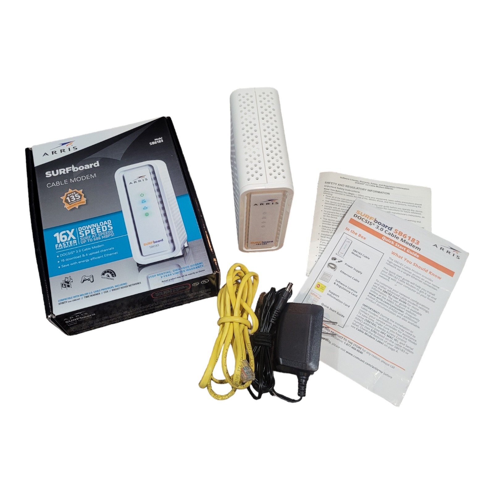 Arris Surfboard DOCSIS 3.0 Cable Modem Model SB6193 16×4 Speeds Open Box